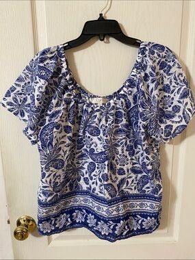 LOFT Floral Paisley Peasant  100% cotton Top Size L